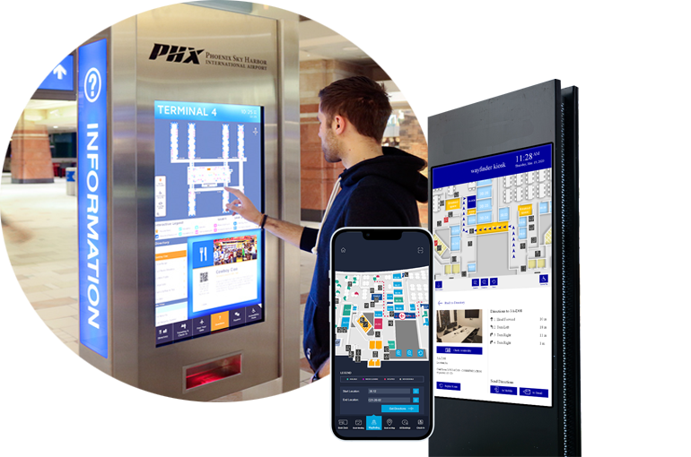 Digital wayfinding, Phx airport, airport wayfinder, 3d map